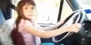6 year old little girl drives big Truck